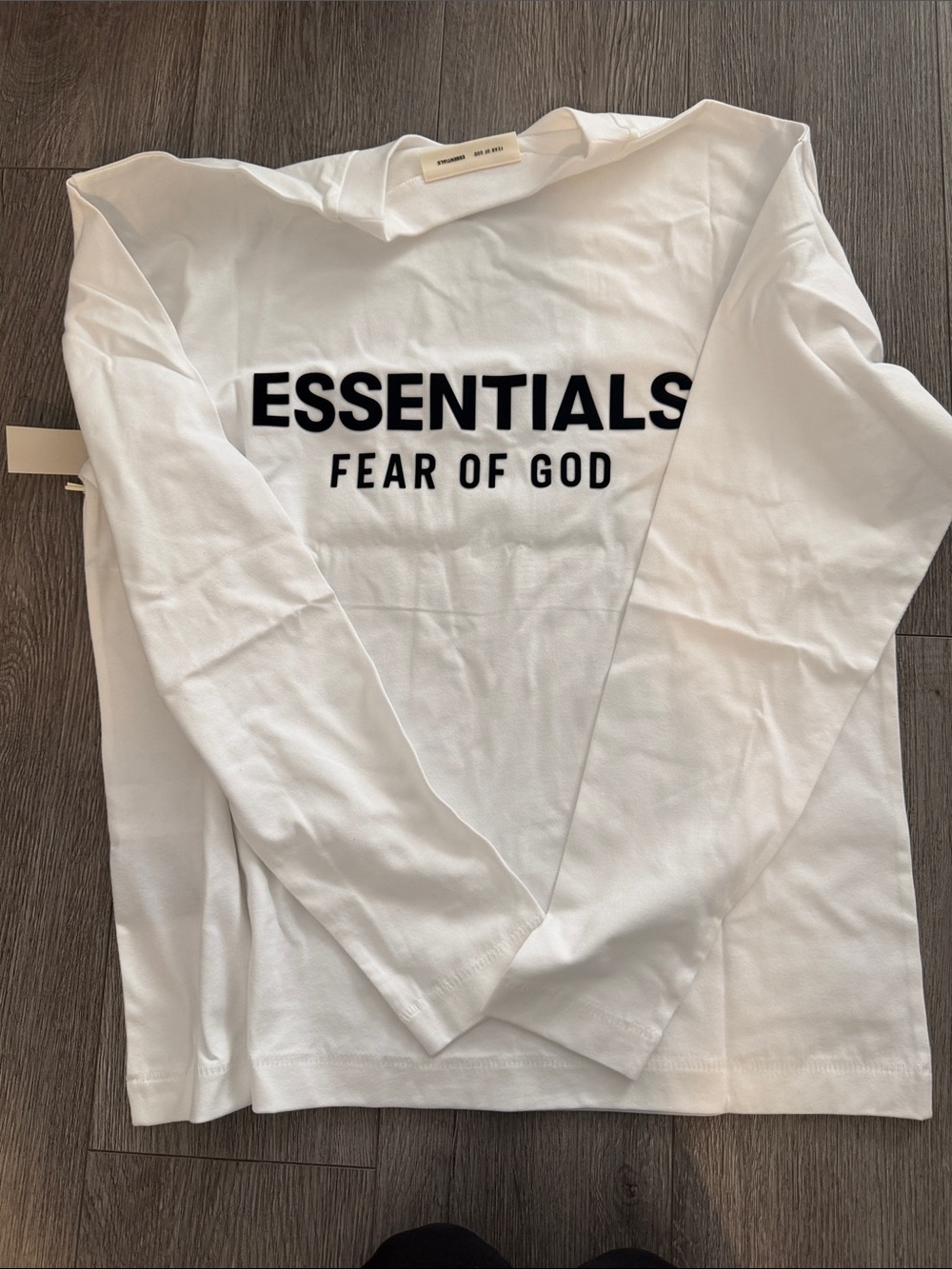 NWT Fear of God ESSENTIALS White Long Sleeved with Black Logo